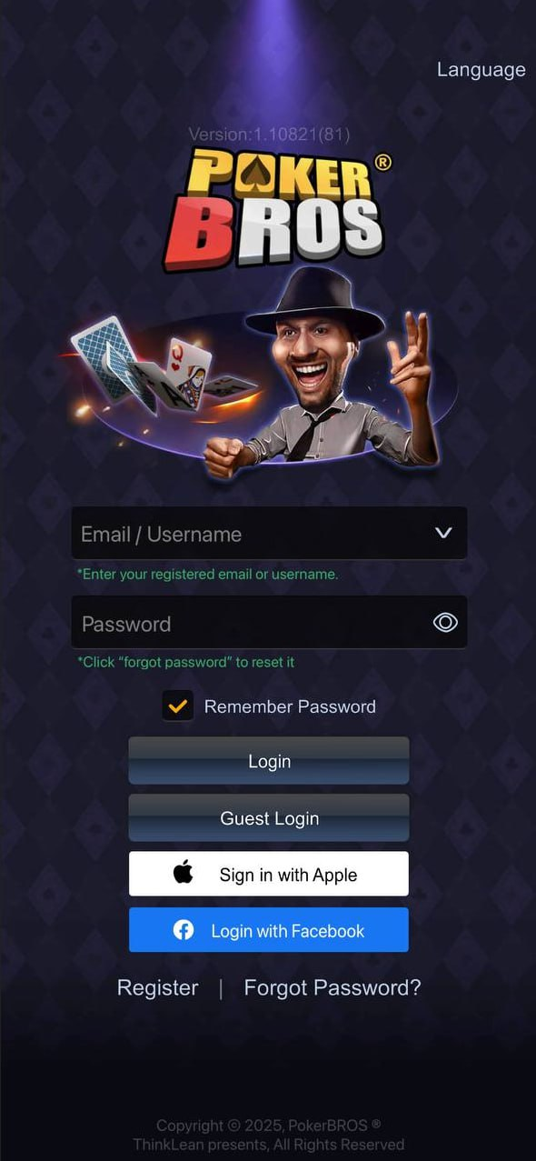PokerBros Login Details